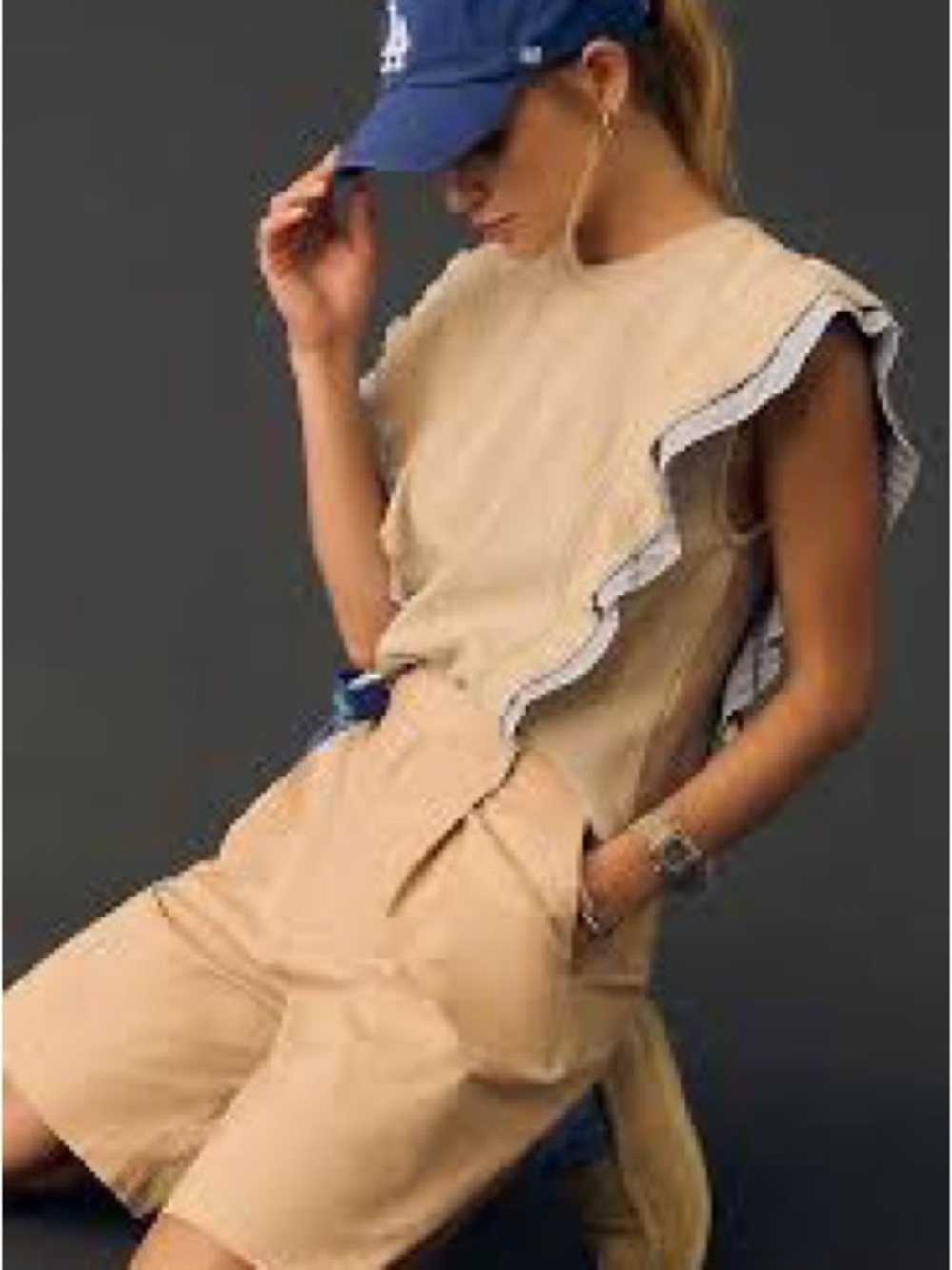 Beige Ruffle Sleeve Womenโs Top